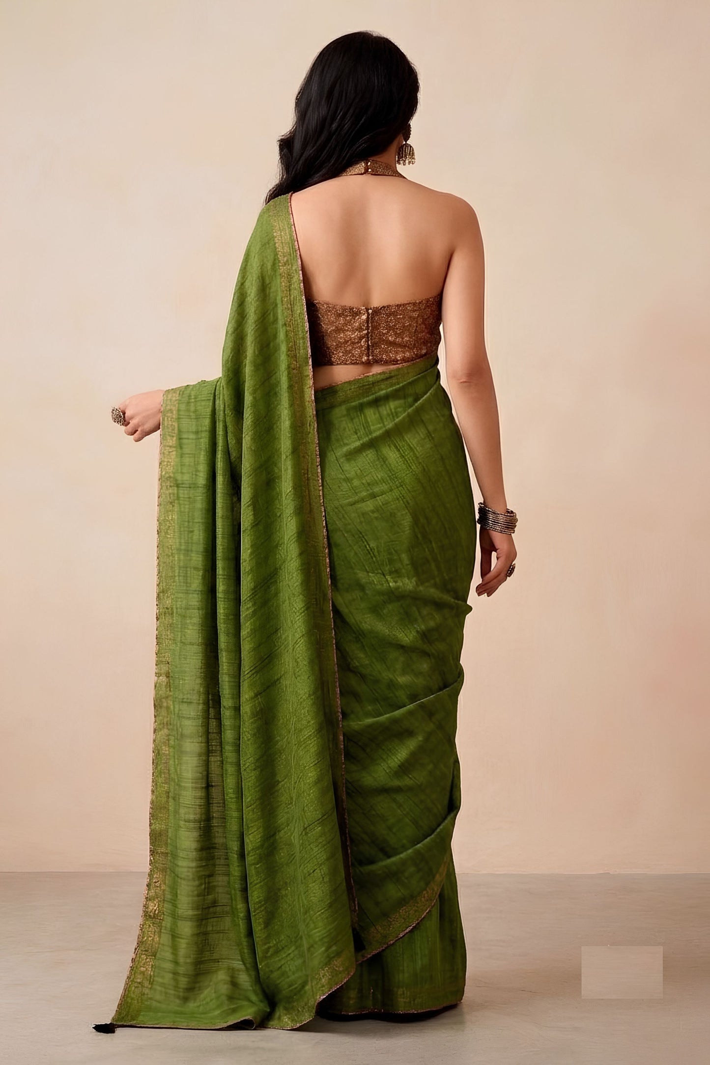 Elegant Olive Green Tissue Woven Designer Solid Saree for Women