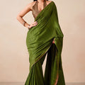 Elegant Olive Green Tissue Woven Designer Solid Saree for Women