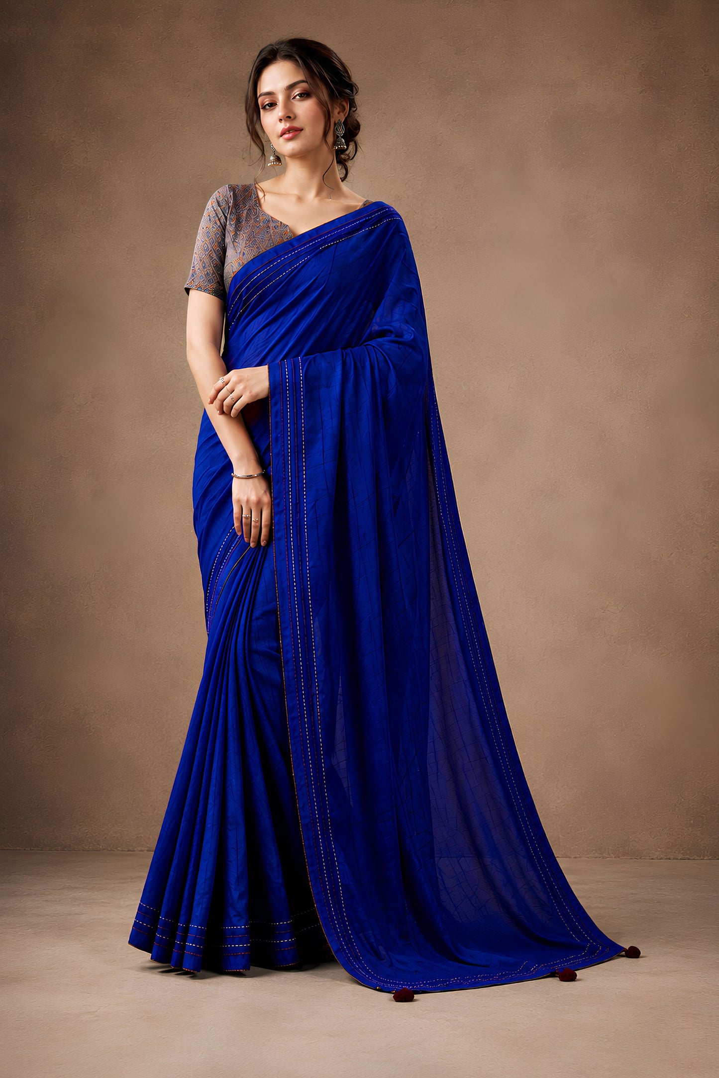 Royal Blue Tissue Woven Designer Saree with Contrast Border
