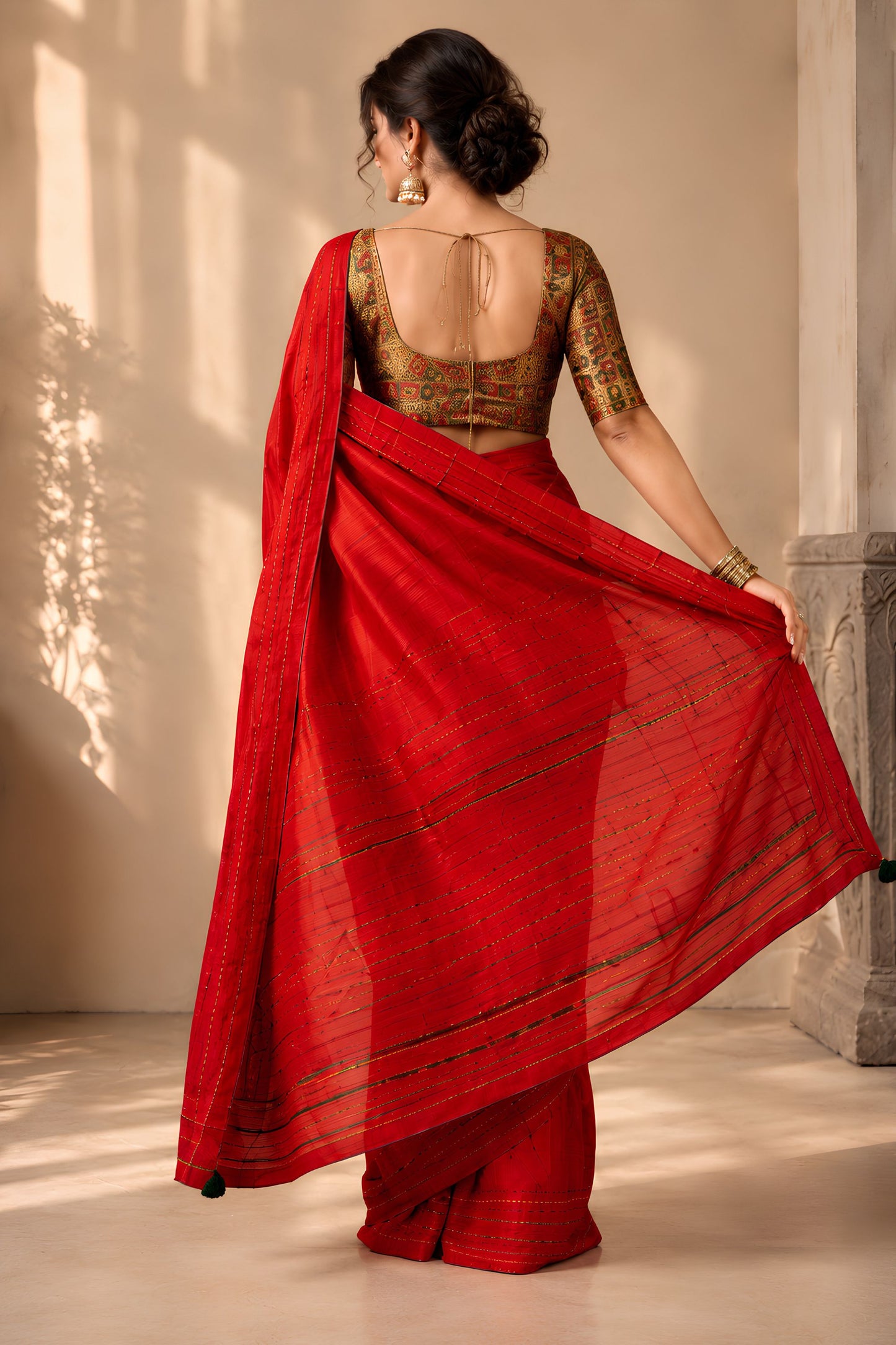 Stunning Red Tissue Woven Designer Saree with Contrast Border
