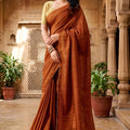 Grateful Rust Brown Tissue Woven Designer Saree with Contrast Border