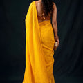 Stylish Yellow Tissue Woven Designer Saree for Women with Contrast Border