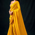 Stylish Yellow Tissue Woven Designer Saree for Women with Contrast Border