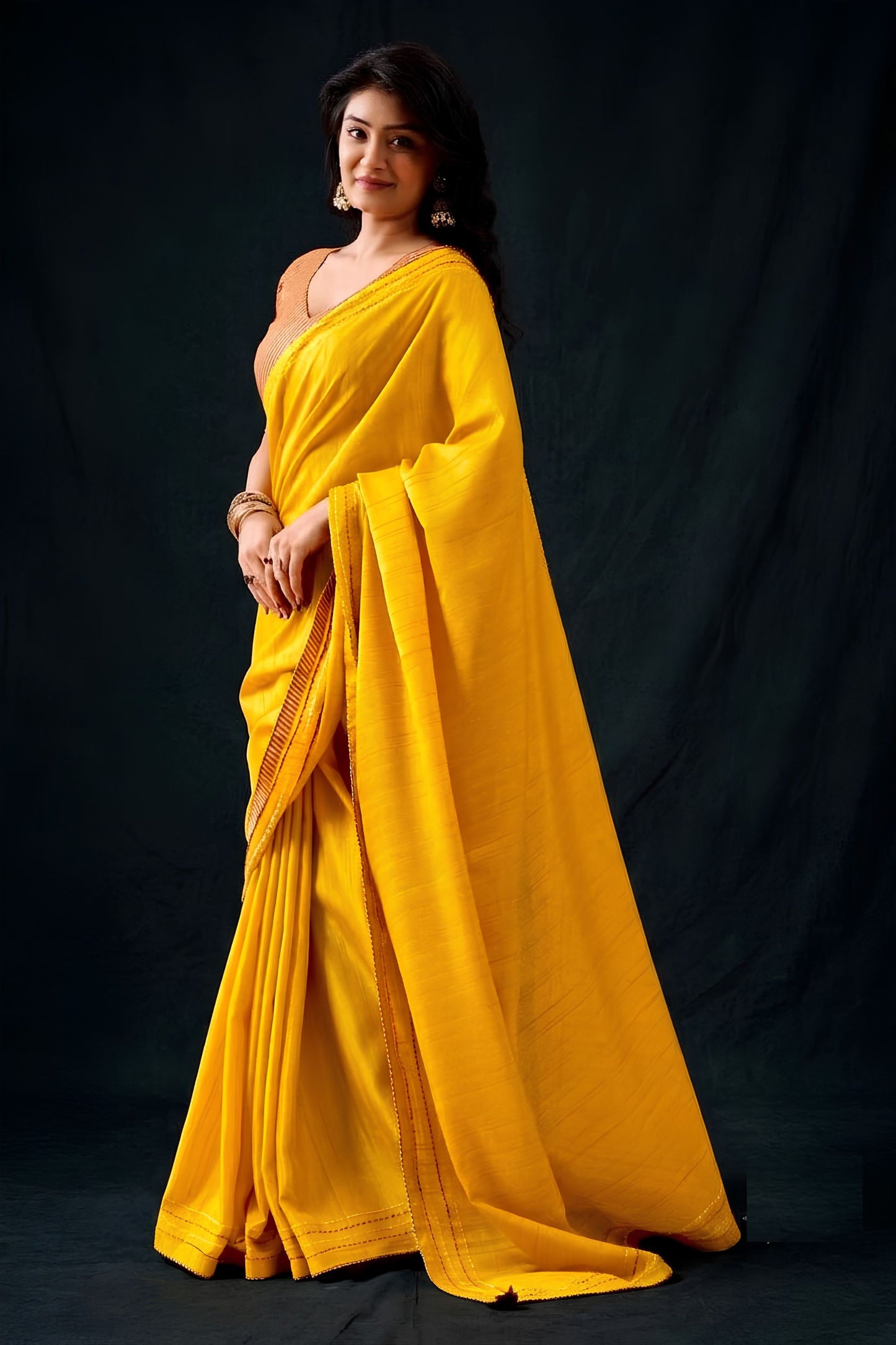 Stylish Yellow Tissue Woven Designer Saree for Women with Contrast Border