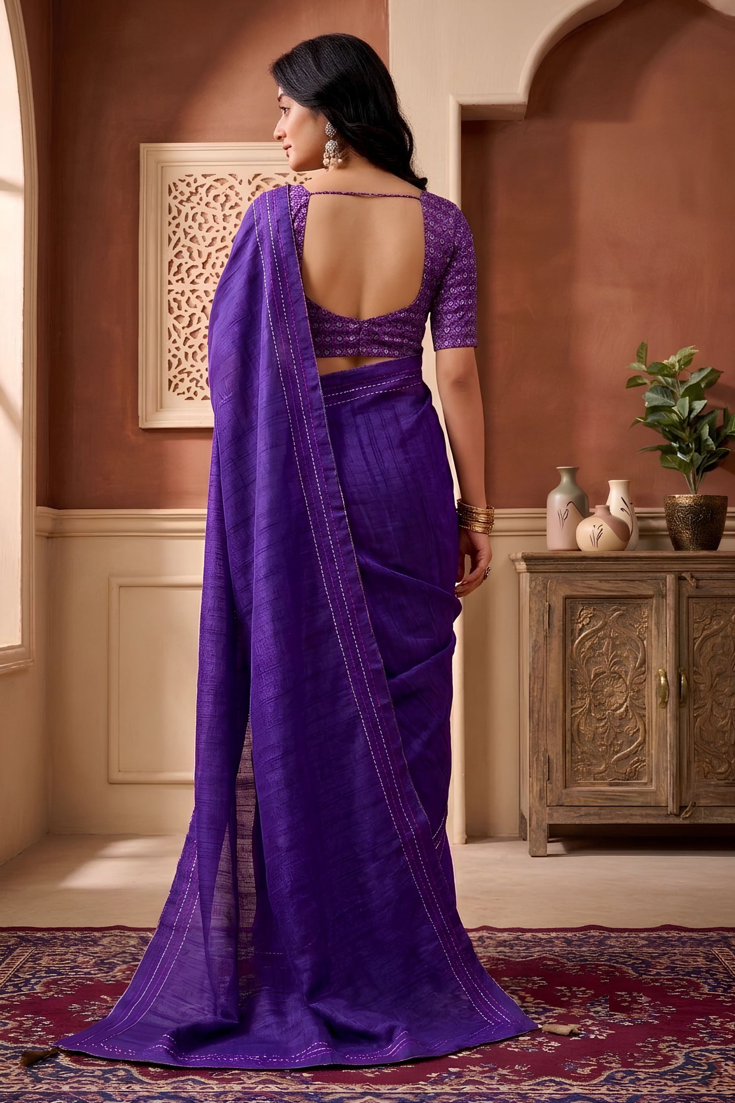 Graceful Purple Tissue Woven Designer Saree for Women with Contrast Border