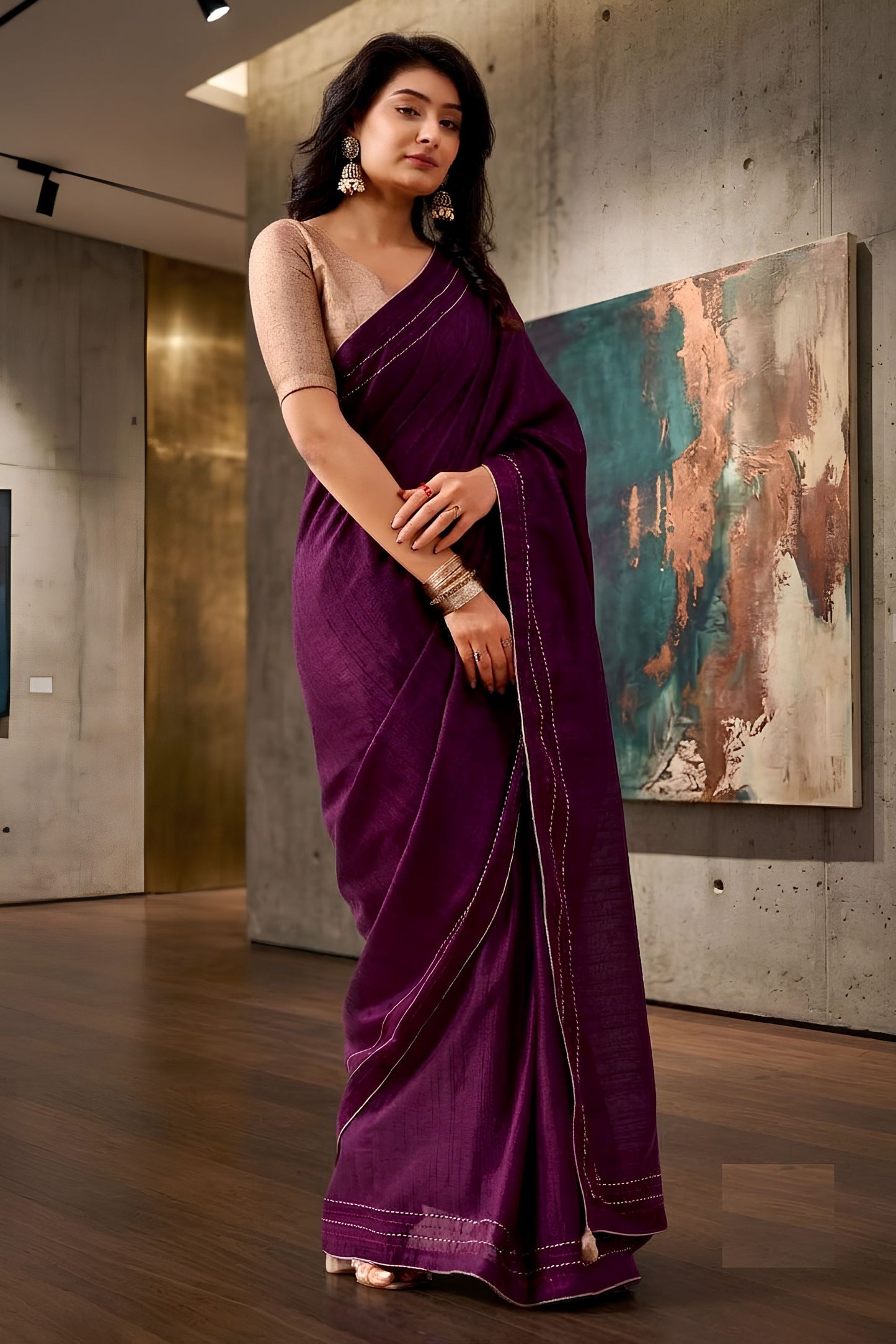 Beautiful Wine Tissue Woven Designer Saree for Women with Contrast Border