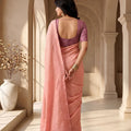 Gorgeous Peach Tissue Woven Designer Saree for Women with Contrast Border