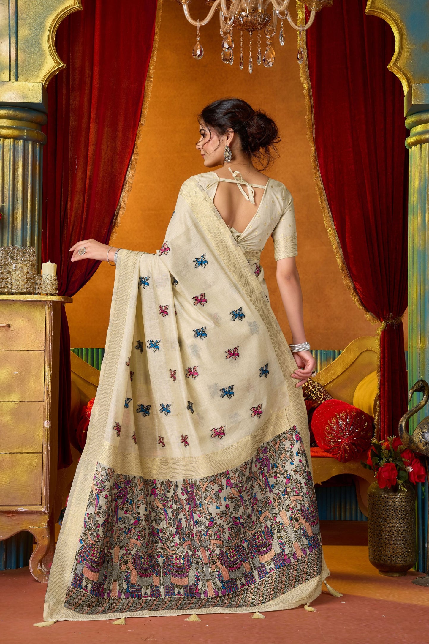 Elegant Cream Modal Silk Woven Katha Designer Saree for Women