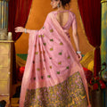 Beautiful Pink Modal Silk Woven Katha Designer Saree for Women