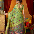 Stylish Pastel Green Modal Silk Woven Katha Designer Saree for Women