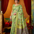 Stylish Pastel Green Modal Silk Woven Katha Designer Saree for Women