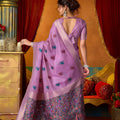 Stunning Lavender Modal Silk Woven Katha Saree for Women