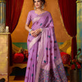 Stunning Lavender Modal Silk Woven Katha Saree for Women