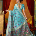 Royal Sky Blue Modal Silk Woven Katha Saree for Women