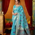 Royal Sky Blue Modal Silk Woven Katha Saree for Women