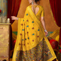 Graceful Mustard Yellow Modal Silk Woven Katha Saree for Women