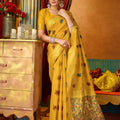 Graceful Mustard Yellow Modal Silk Woven Katha Saree for Women