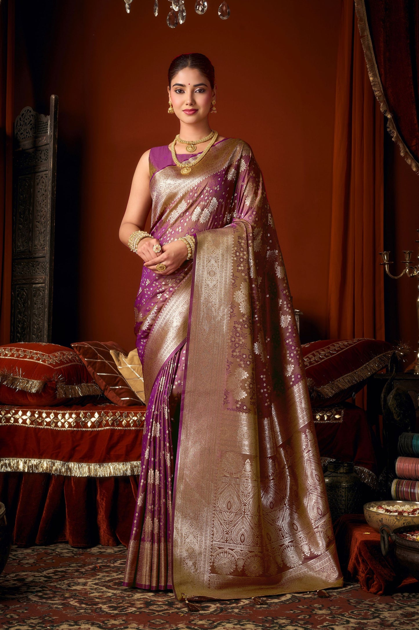 Lovely Purple Soft Silk Woven Jacquard Designer Saree for Women