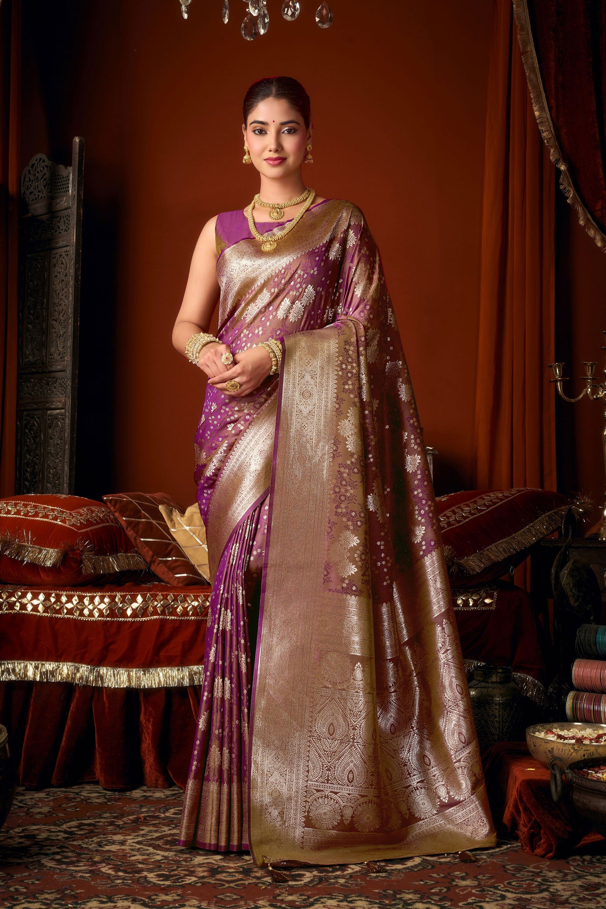 Lovely Purple Soft Silk Woven Jacquard Designer Saree for Women