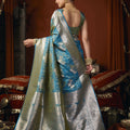 Stylish Blue Soft Silk Woven Jacquard Designer Saree for Women