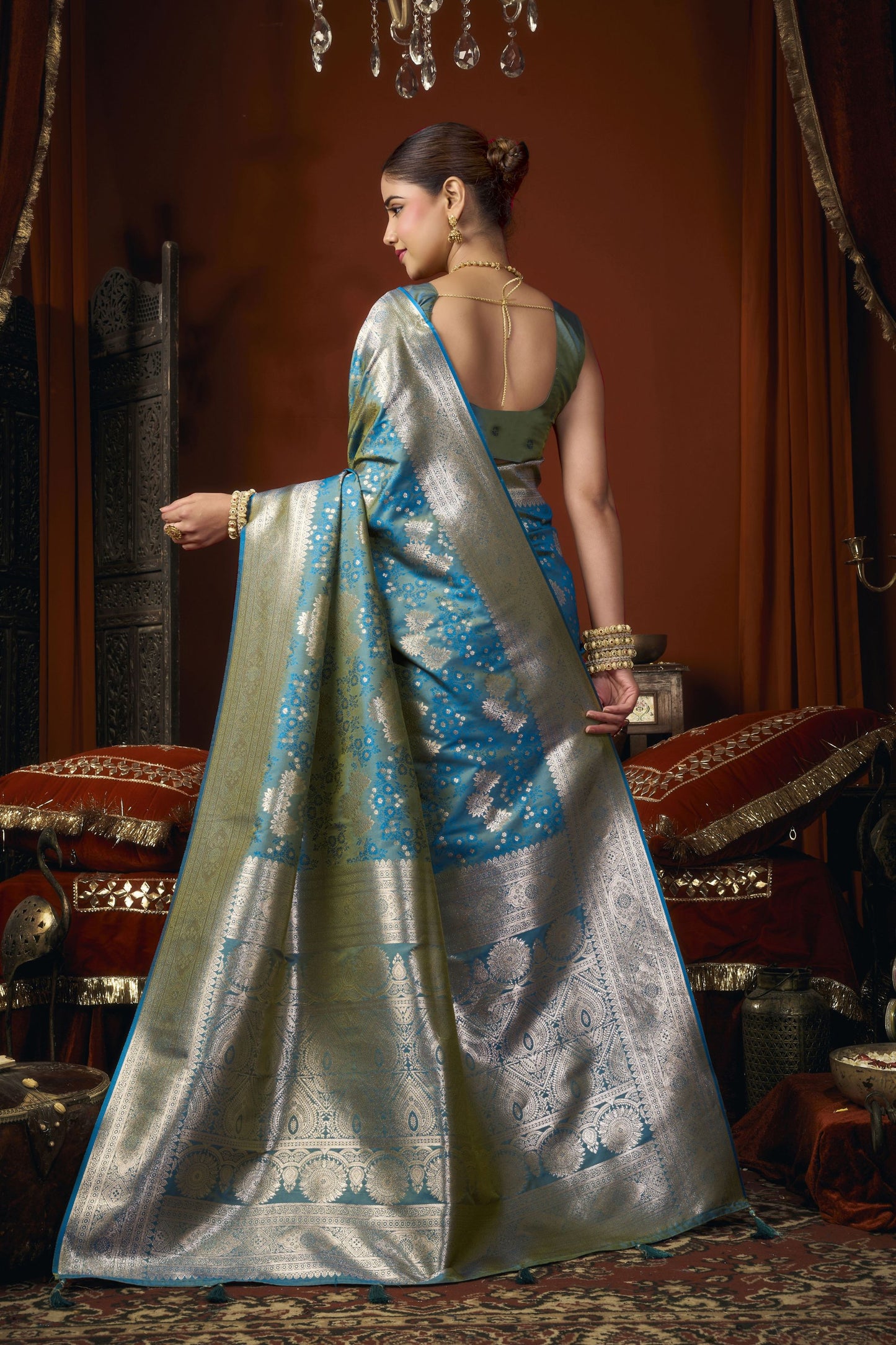 Stylish Blue Soft Silk Woven Jacquard Designer Saree for Women