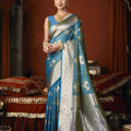 Stylish Blue Soft Silk Woven Jacquard Designer Saree for Women