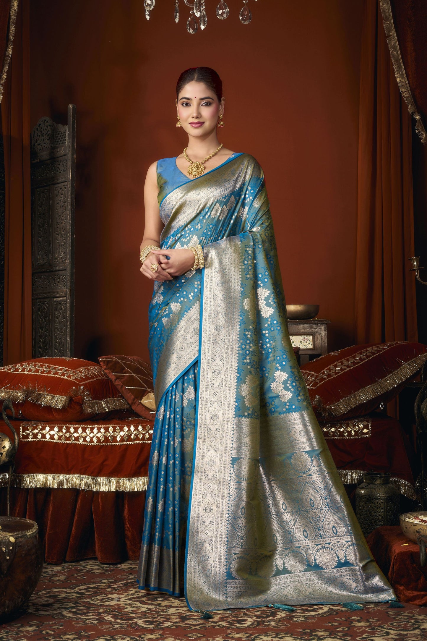Stylish Blue Soft Silk Woven Jacquard Designer Saree for Women