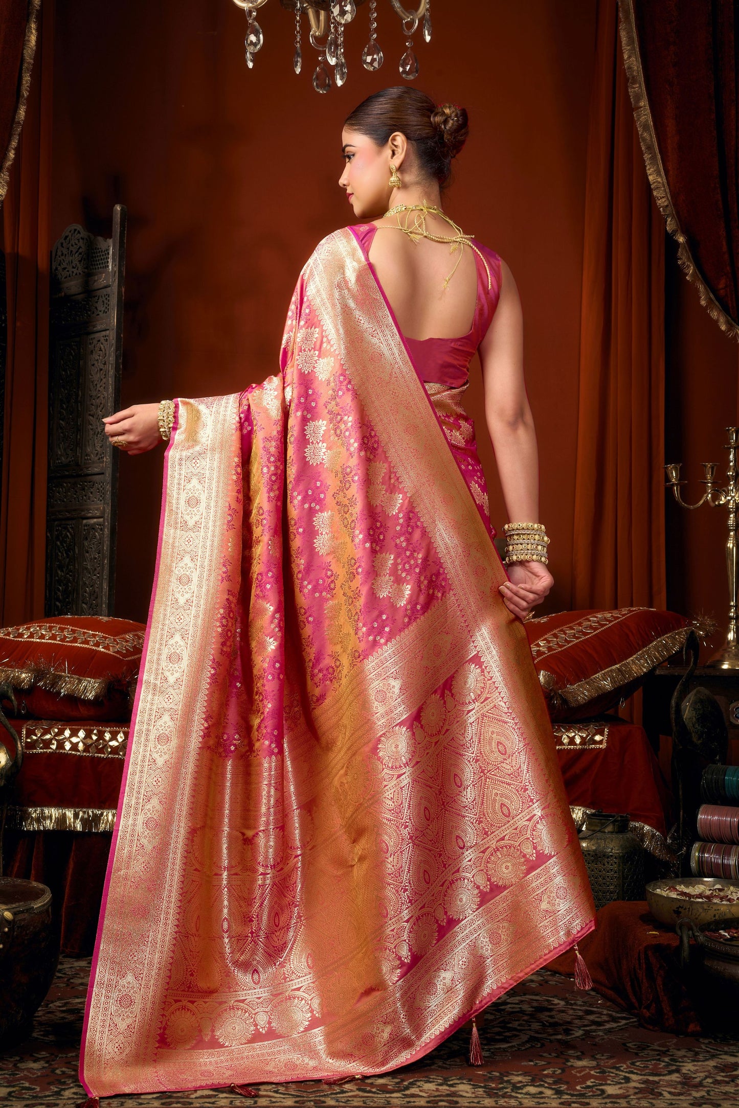 Gorgeous Rani Pink Soft Silk Woven Jacquard Saree For Women