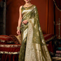Graceful Olive Green Soft Silk Woven Jacquard Saree for Women