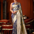 Vibrant Blue Soft Silk Woven Jacquard Saree for Women