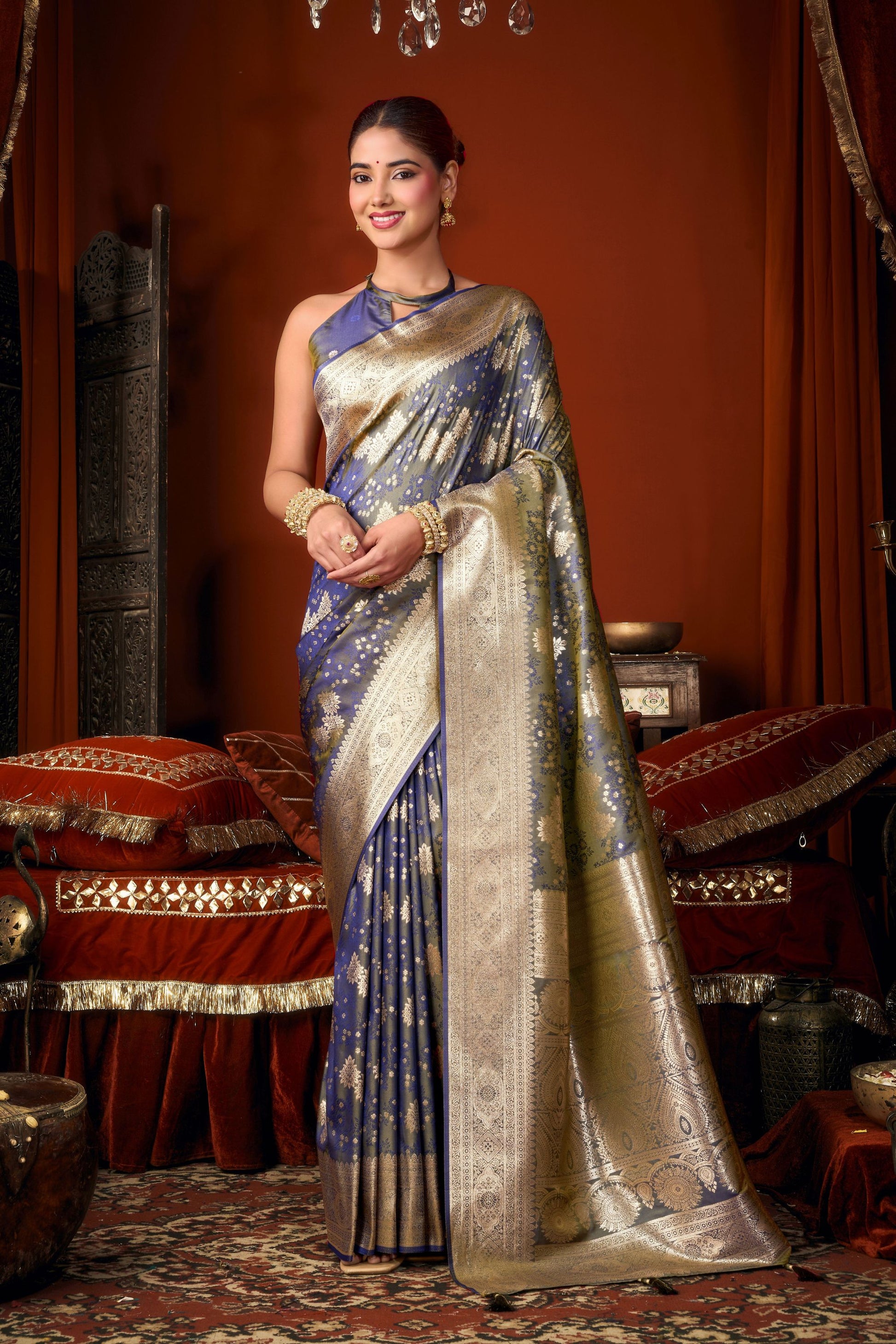 Vibrant Blue Soft Silk Woven Jacquard Saree for Women