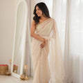 Elegant Cream Moss Butti Woven Butti Designer Saree Embroidery Work for Women