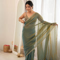 Graceful Olive Green Moss Butti Woven Butti Saree Embroidery Work for Women