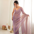 Stylish Lavender Moss Butti Woven Butti Saree Embroidery Work for Women