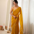 Awesome Mustard Yellow Moss Butti Woven Butti Saree Embroidery Work for Women