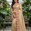 Elegant Beige Manipuri Silk Multi Thread Embroidery Work Saree for Women