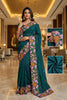 Stylish Teal Blue Manipuri Silk Multi Thread Floral Embroidery Work Saree for Women