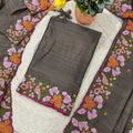 Awesome Charcoal Grey Manipuri Silk Multi Thread Floral Embroidery Work Saree for Women