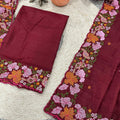 Gorgeous Wine Manipuri Silk Multi Thread Floral Embroidery Work Saree for Women