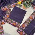 Royal Purple Manipuri Silk Multi Thread Floral Embroidery Work Saree for Women