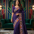 Royal Purple Manipuri Silk Multi Thread Floral Embroidery Work Saree for Women