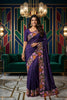 Royal Purple Manipuri Silk Multi Thread Floral Embroidery Work Saree for Women