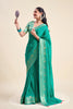 Elegant Teal Green Chiffon Woven Designer Solid Saree for Women