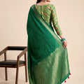 Graceful Green Chiffon Woven Designer Solid Saree Zari Border for Women