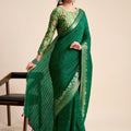 Graceful Green Chiffon Woven Designer Solid Saree Zari Border for Women