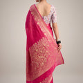 Beautiful Rani Pink Woven Designer Saree Zari Floral Border for Women