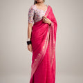 Beautiful Rani Pink Woven Designer Saree Zari Floral Border for Women
