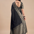 Premium Black Woven Designer Saree Zari Floral Border for Women