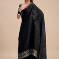 Premium Black Woven Designer Saree Zari Floral Border for Women