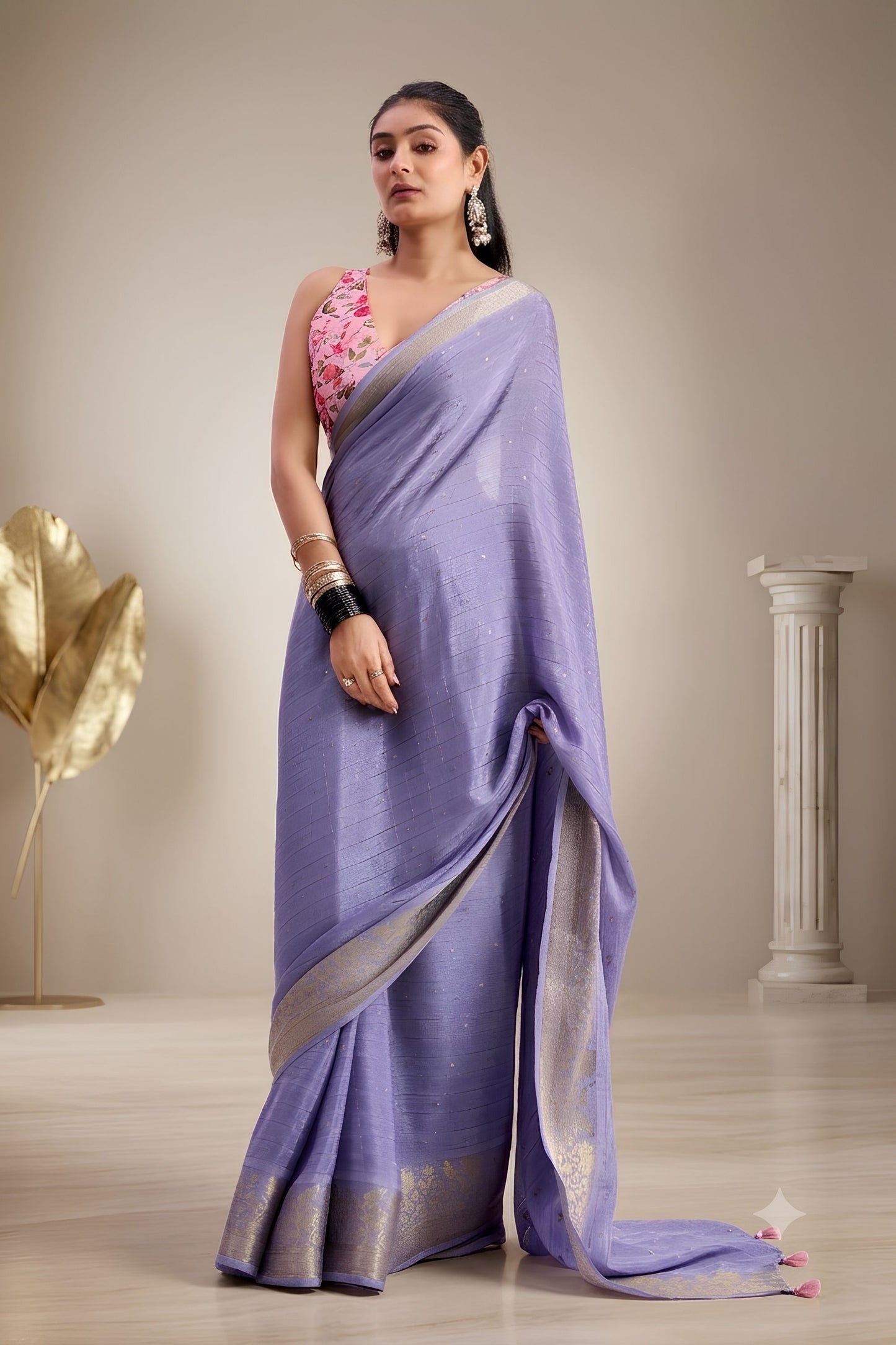 Stylish Lavender Woven Designer Saree  Zari Border for Women